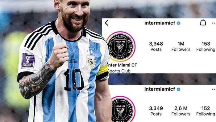 Lionel Messi bergabung dengan Inter Miami setelah hengkang dari PSG. Followers Instagram Inter Miami langsung naik 1 juta dalam hitungan menit.