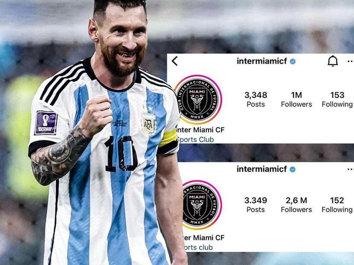 Lionel Messi bergabung dengan Inter Miami setelah hengkang dari PSG. Followers Instagram Inter Miami langsung naik 1 juta dalam hitungan menit.