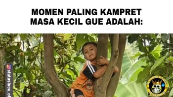 Manjat pohonnya sih mudah, turunnya yang bingung. Foto: Instagram/statuslucu_official