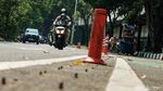 Duh, Stick Cone Jalur Sepeda di Jalan Tentara Pelajar Banyak Rusak-Hilang