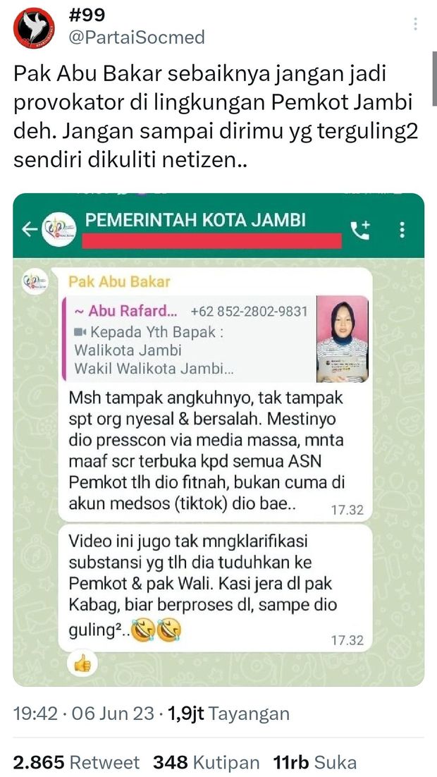Tangkapan layar percakapan WAG Kadis Kominfotik Jambi