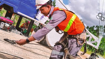 Mobile BTS 4G yang ditempatkan di area proyek pembangunan Istana Kepresidenan, Istana Wakil Presiden, dan sekitar mess pekerja IKN Nusantara. Foto: detikINET/Agus Tri Haryanto