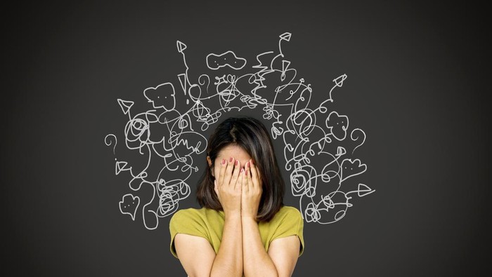 depressed Asian woman in deep many thoughts, having problem with over thinking