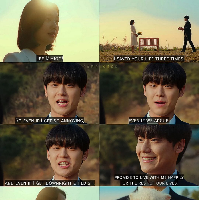 Choi Kang Ho pun melamar Lee Mi Joo di atas bukit Desa Jou Ri. “Lee Mi Joo karena kau sudah aku selamatkan tiga kali, benci aku sekali lagi, bertengkarlah denganku sekali lagi dan cuci pakaian dalamku yang kekanak-kanakan sekali lagi. Hiduplah bahagia bersamaku selamanya,” ucap Kang Ho sambil menggendong babi yang di lehernya dikalungkan cincin lamarannya. Foto: Dok. Instagram JTBC, Netflix