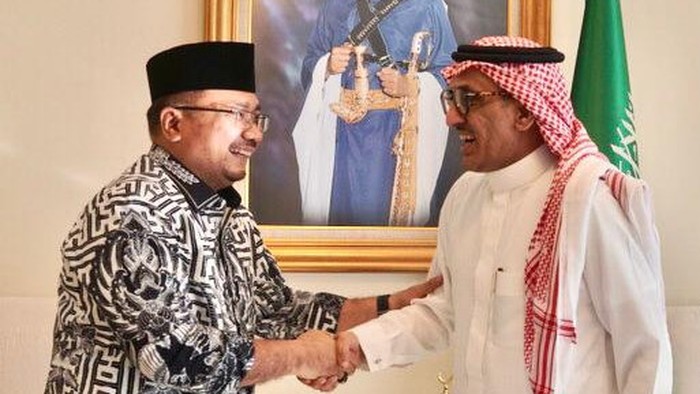 Menag Yaqut temui Dubes Arab Saudi untuk Indonesia, Faisal Abdullah Al-Amudi, Jumat (9/6/2023).