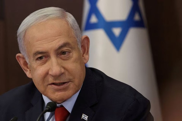 Israeli Prime Minister Benjamin Netanyahu chairs a cabinet meeting at his office in Jerusalem, May 14, 2023. Gil Cohen-Magen/Pool via REUTERS