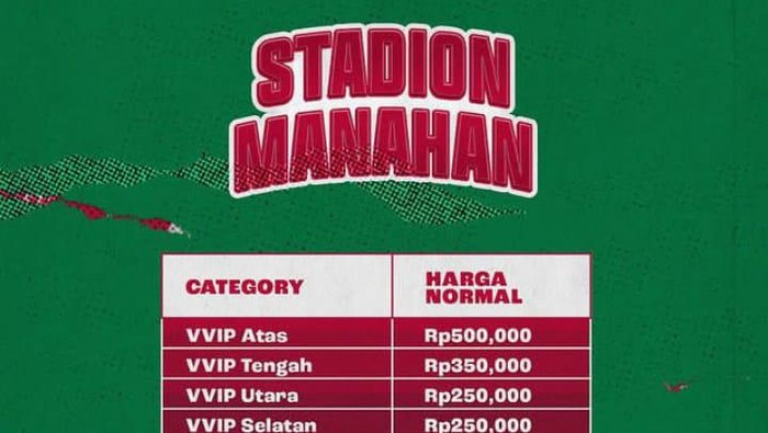 Daftar harga tiket Persis Solo vs Jeonbuk di Stadion Manahan, Solo.