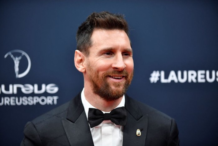 Argentinian football player Lionel Messi poses after winning the Laureus World Sportsman of the Year award during the 2023 Laureus World Sports Awards ceremony in Paris on May 8, 2023. (Photo by JULIEN DE ROSA / AFP) (Photo by JULIEN DE ROSA/AFP via Getty Images)