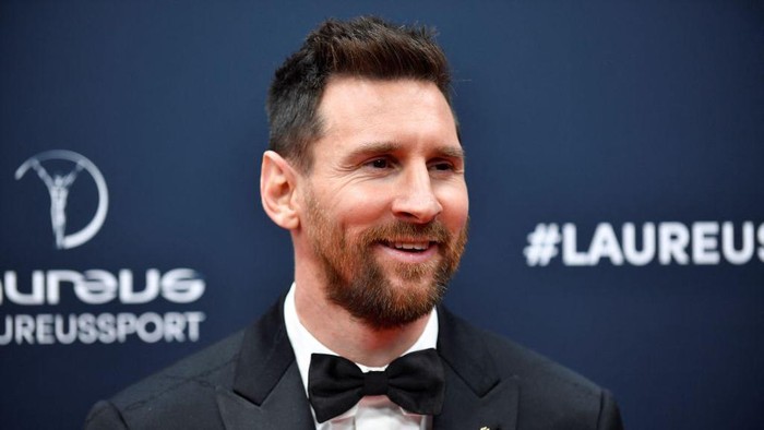 Argentinian football player Lionel Messi poses after winning the Laureus World Sportsman of the Year award during the 2023 Laureus World Sports Awards ceremony in Paris on May 8, 2023. (Photo by JULIEN DE ROSA / AFP) (Photo by JULIEN DE ROSA/AFP via Getty Images)