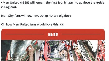 Jika Inter menang, Manchester United tentu akan senang karena mereka masih akan menjadi satu-satunya tim Inggris yang treble piala bergengsi. Foto: Twitter