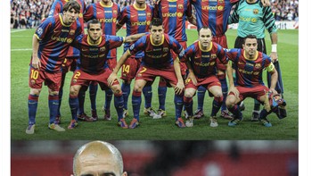 Terakhir kali Pep Guardiola meraih Liga Champions adalah bersama skuad Barcelona ini. Apa nanti akan terulang bersama City? Foto: Twitter