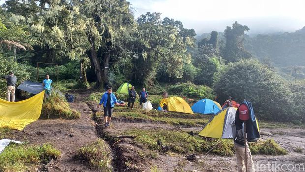 Lokasi camp Shelter 1, memiliki ruang terbuka yang cukup luas bisa menapung puluhan tenda para pendaki.