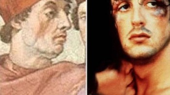 Pemain film Rambo Sylvester Stallone dinilai memiliki kemiripan dengan sosok di sebuah lukisan karya Raphael, seniman Italia ternama di masa silam. (istimewa/playbuzz)  