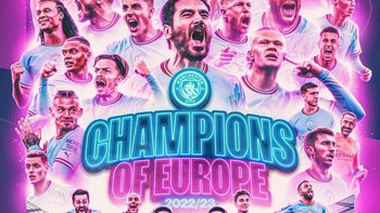 Poster resmi dari akun Twitter Manchester City. Ini adalah titel juara Liga Champions pertama dalam sejarah Man City. Foto: Twitter
