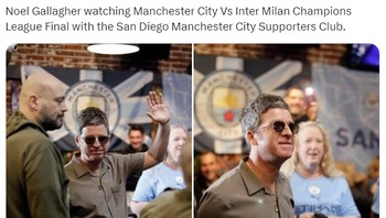 Pentolan Oasis, Noel Gallagher terpantau menonton final Liga Champions di San Diego, AS. Jadi reuni nggak nih? Foto: Twitter