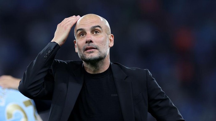 ISTANBUL, TURKEY - JUNE 10: Manchester City Manager Pep Guardiola reacts  during the UEFA Champions League 2022/23 final match between FC Internazionale and Manchester City FC at Atatuerk Olympic Stadium on June 10, 2023 in Istanbul, Turkey. (Photo by Alex Livesey - Danehouse/Getty Images)