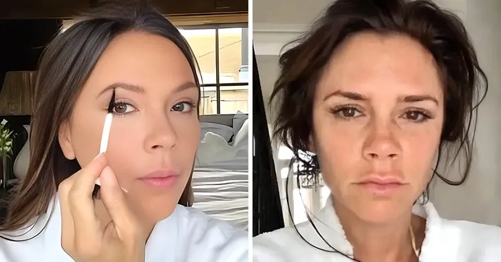 Victoria Beckham Penampakan alis Victoria Beckham tanpa makeup.