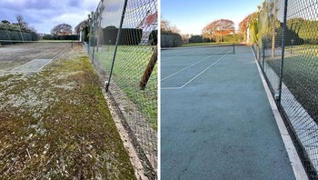 Lapangan tenis sebelum dan sesudah dibersihkan. Foto: Boredpanda