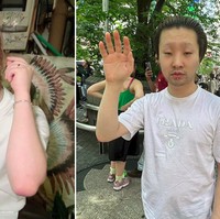 Fotoku di kiri adalah foto profil Tinder tapi setelah bertemu seorang wanita di Tinder dan minum alkohol bersama, kami pulang ke rumah dan ketika aku keluar kamar mandi dan aku bilang aku bergairah tapi mengapa kamu terlihat sangat marah? tulisnya di Twitter.Foto: Dok. Instagram/Twitter Hatenyan