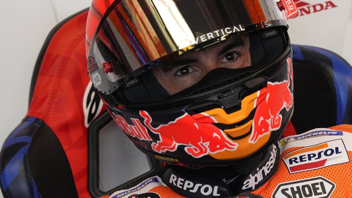 SCARPERIA, ITALY - JUNE 10: Marc Marquez of Spain and Repsol Honda Team look on at the box during qualifying of MotoGP of Italy at Mugello Circuit on June 10, 2023 in Scarperia, Italy. (Photo by Danilo Di Giovanni/Getty Images)