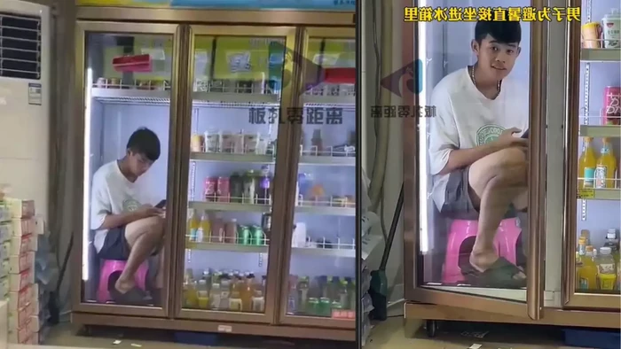 Suhu Udara Terlalu Panas, Remaja Ini Ngadem di Dalam Kulkas Minuman