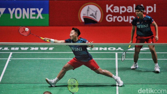 Apriyani Rahayu/Siti Fadia Silva Ramadhanti melaju ke 16 besar Indonesia Open 2023 di Istora Senayan, Jakarta, Rabu (14/6). Mereka mengalahkan ganda putri Jerman, Linda Efler/Isabel Lohau.