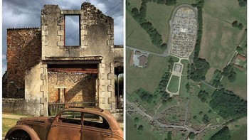 Oradour-Sur-Glane, Prancis. Pada tanggal 10 Juni 1944, Waffen-SS Jerman membantai 642 (atau 643) penduduk Oradour-Sur-Glane di wilayah Prancis yang diduduki Nazi. Kota itu ditinggalkan setelah serangan itu dan kemudian dinyatakan sebagai tugu peringatan. Foto: Ranker
