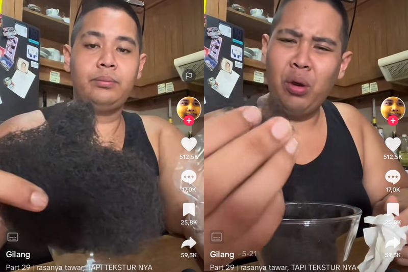 Gilang Samiadji mencoba fat choy, sayuran China yang mirip rambut. Reaksinya bikin ngakak!