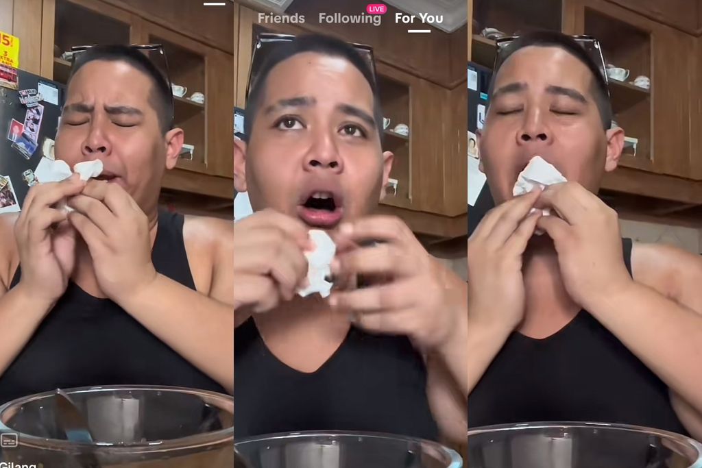 Gilang Samiadji mencoba fat choy, sayuran China yang mirip rambut. Reaksinya bikin ngakak!