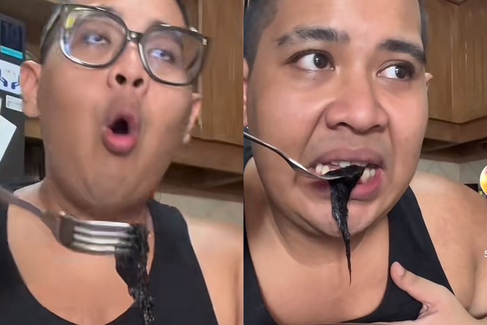 Gilang Samiadji mencoba fat choy, sayuran China yang mirip rambut. Reaksinya bikin ngakak!