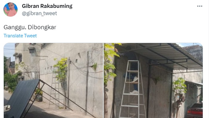 Kanopi garasi di bahu jalan Bibis Solo dibongkar, Rabu (14/6/2023).