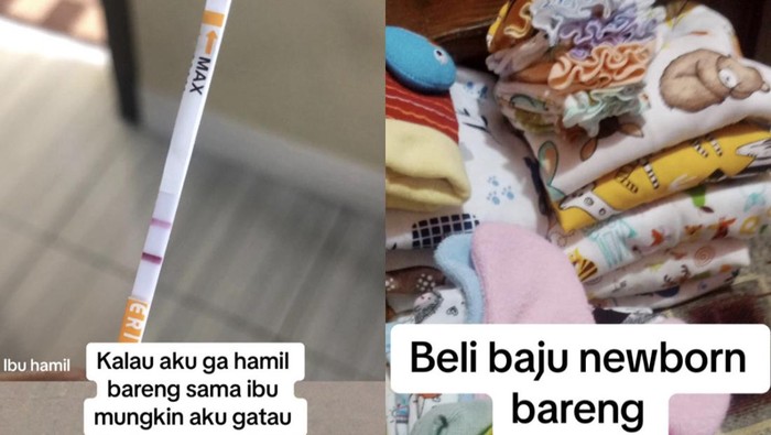 Kisah unik ibu dan anak kandung hamil barengan, viral di media sosial.