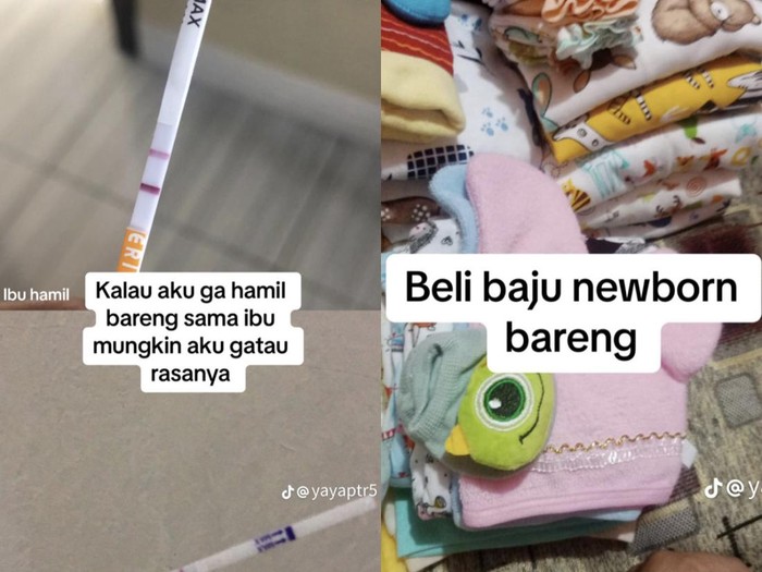 Kisah unik ibu dan anak kandung hamil barengan, viral di media sosial.