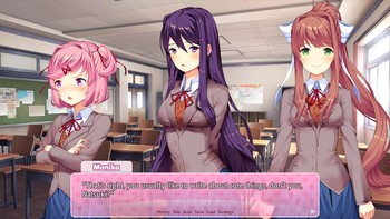Game anime terbaik di Steam yang pertama ialah Doki Doki Literature Club!. Sekilas game ini tentang gadis-gadis yang imut dan menggemaskan. Tapi punya gameplay yang mengerikan. Foto: (Dok. Steam).