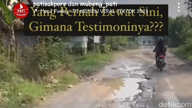 Kondisi jalan rusak di Sumbersari Kecamatan Kayen, Kabupaten Pati, Kamis (15/6/2023).