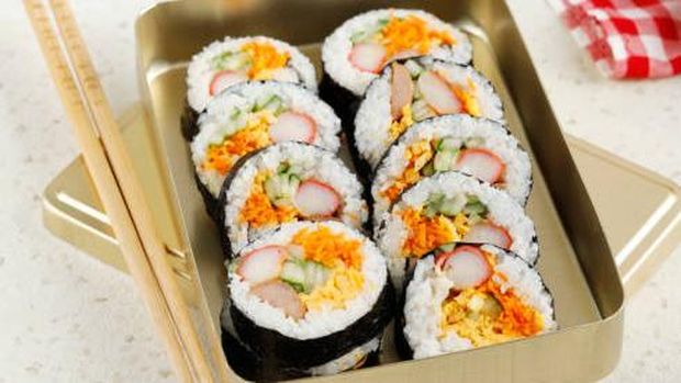 Korean Roll Rice or Gimbap on Korean Lunchbox, Delicious Healthy Dosirak
