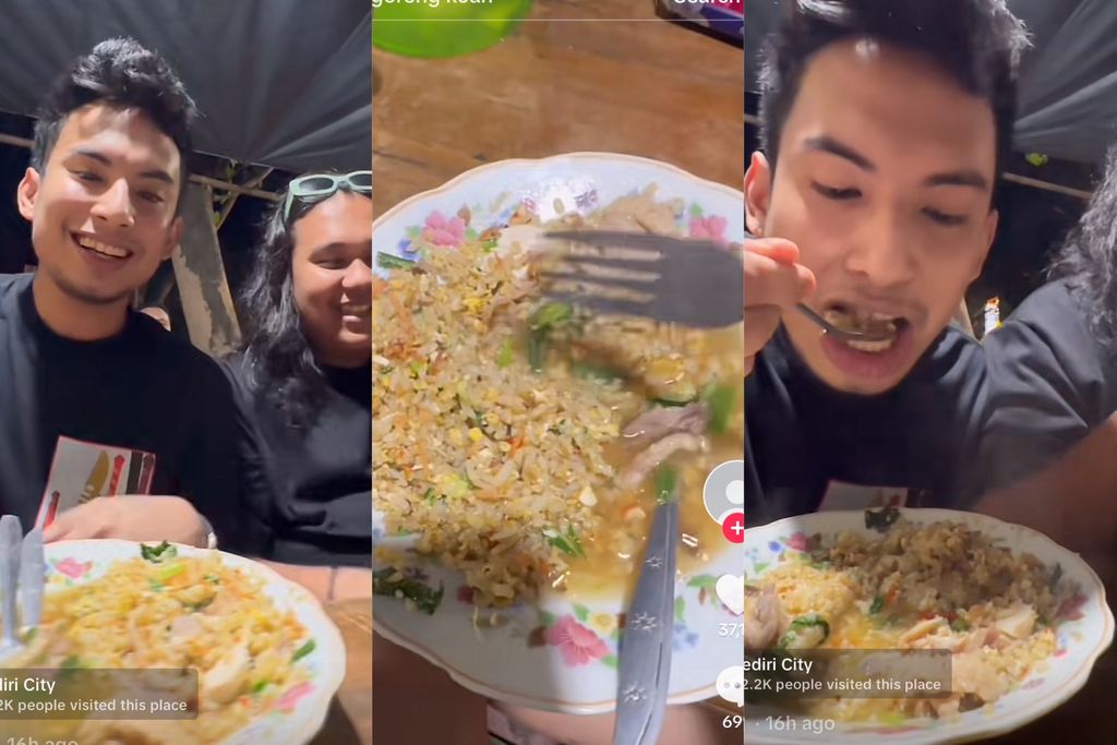 Okin mencoba nasi goreng kuah