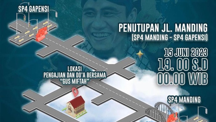 Skema rekayasa lalu lintas malam nanti di Bantul dalam rangka pengajian akbar dan doa bersama Gus Miftah.
