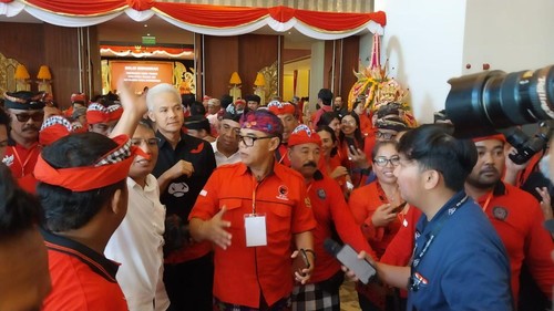 Ganjar Pranowo saat jumpa pers Konsolidasi PDI Perjuangan Bali Pemenangan Pilpres 2024 di Sanur, Denpasar, Bali, Sabtu (17/6/2023). (Rizki Setyo Samudero)