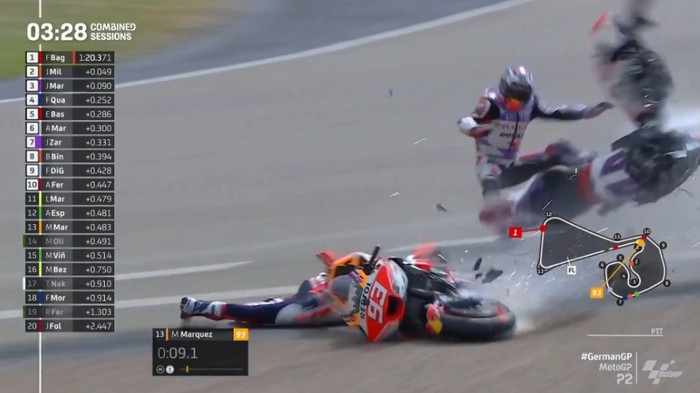 Marc Marquez hantam Johann Zarco di MotoGP Jerman.