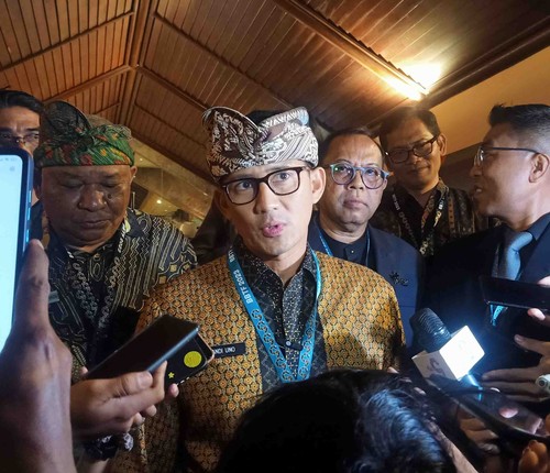 Menteri Pariwisata dan Ekonomi Kreatif (Menparekraf), Sandiaga Uno ketika ditemui di BICC Nusa Dua, Badung, Bali pada Sabtu (17/6/2023). (Ni Made Lastri Karsiani Putri-detikBali)