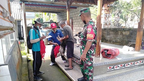 Kegiatan vaksinasi anjing dari rumah ke rumah di kawasan Desa Kelusa Kecamatan payangan Gianyar, Sabtu (17/6/2023).