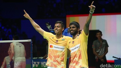 Ekspresi Ganda Putra India Usai Juara Indonesia Open 2023