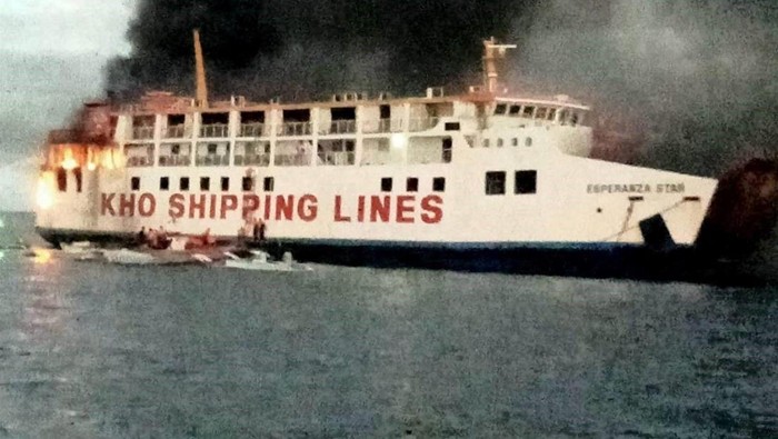 Smoke rises due to a massive fire at a ferry in Bohol, Philippines, June 18, 2023 in this handout image. Philippine Coast Guard/Handout via REUTERS    THIS IMAGE HAS BEEN SUPPLIED BY A THIRD PARTY. NO RESALES. NO ARCHIVES. MANDATORY CREDIT.