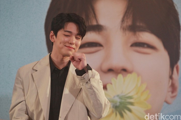 Aktor Korea Selatan Kim Mingue menggelar konferensi pers untuk fanmeeting SMILE wih Kim Mingue pada Sabtu (17/6/2023) di The Kasablanka Hall, Jakarta Selatan.