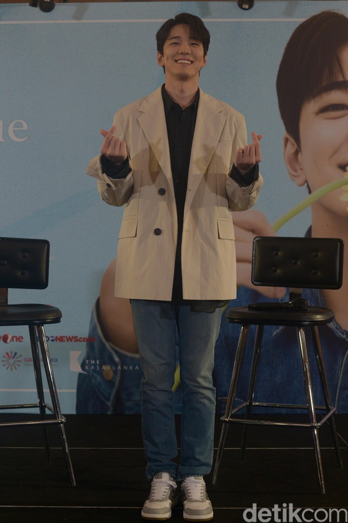 Aktor Korea Selatan Kim Mingue menggelar konferensi pers untuk fanmeeting SMILE wih Kim Mingue pada Sabtu (17/6/2023) di The Kasablanka Hall, Jakarta Selatan.