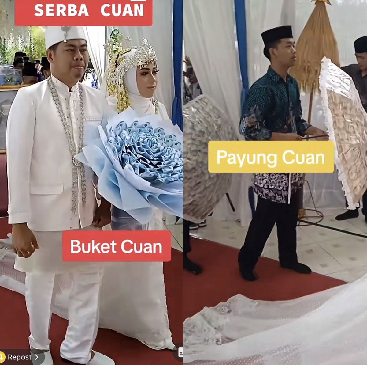 Pernikahan Viral, Seserahan Uang Tunai Dirangkai Bentuk Payung Hingga Kue