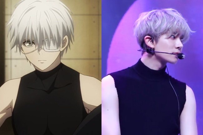 Saat tampil di sebuah acara musik, Heeseung ENHYPEN menjadi sorotan karena mirip dengan karakter anime Ken Kaneki (Tokyo Ghoul). Terlebih punya rambut berwarna silver dan jawline yang tegas. Foto: Instagram