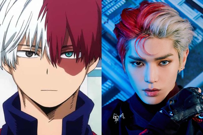 Taeyong NCT terlihat bak Shoto Todoroki (My Hero Academia) dalam foto teaser album Super M. Pelantun SHALALA itu sempat punya model rambut half red-half white dan memakai softlens berwarna biru di mata kirinya.  Foto: Instagram