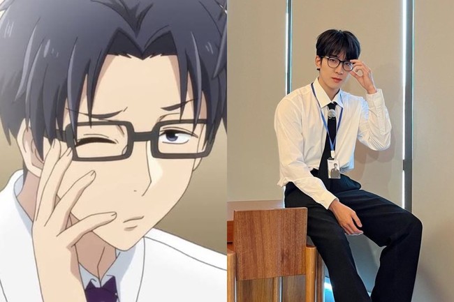 Ada pula Wonwoo SEVENTEEN yang sepintas mirip karakter anime Hirotaka (Wotakoi: Love Is Hard for Otaku). Dalam foto unggahannya, Wonwoo tampak memikat dengan kacamata dan setelan kemeja putih. Foto: Instagram